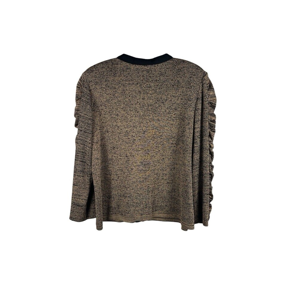 Misook L Brown Black Metallic Knit Cardigan Top Zip Front Ruched Sleeve Career - Picture 3 of 9